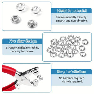 Silvery Metal Snap Buttons with Easy Install Pliers